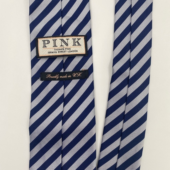 Thomas Pink Navy and White Diagonal Striped Tie - Picture 3 of 5
